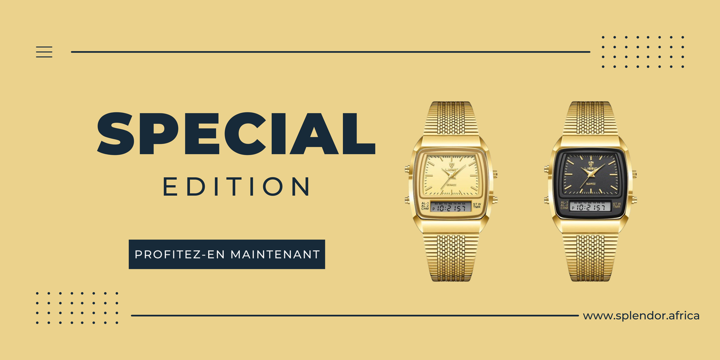 LIEBIG - Montre Numérique à Double Affichage pour Homme, Étanche, en Or