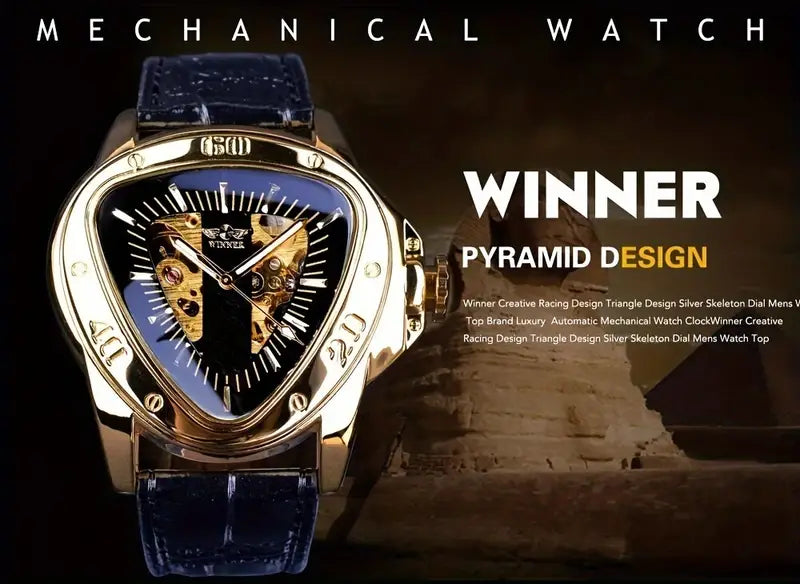 Montre Homme T-WINNER Steampunk Triangle Doré Squelette - Fusion Parfaite