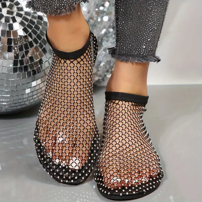 Sandales à Enfiler en Maille Strass pour Femmes