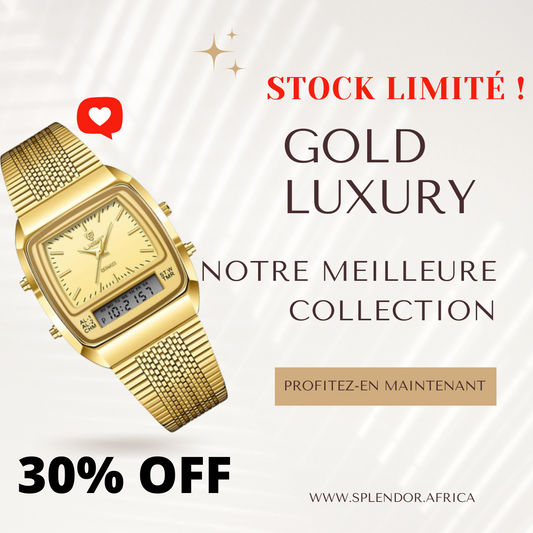 LIEBIG - Montre Numérique à Double Affichage pour Homme, Étanche, en Or