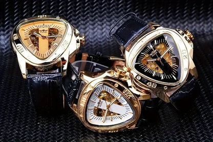 Montre Homme T-WINNER Steampunk Triangle Doré Squelette - Fusion Parfaite