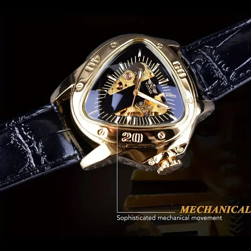 Montre Homme T-WINNER Steampunk Triangle Doré Squelette - Fusion Parfaite