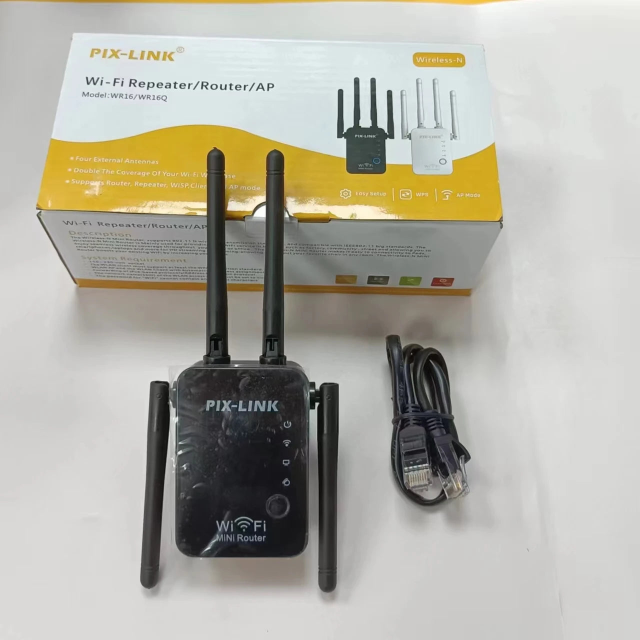 PIX-Link WiFi Répéteur amplificateur de Signal, 4 Antennes Externes 2.4GHz Haute Vitesse 300Mbs Wi-FI